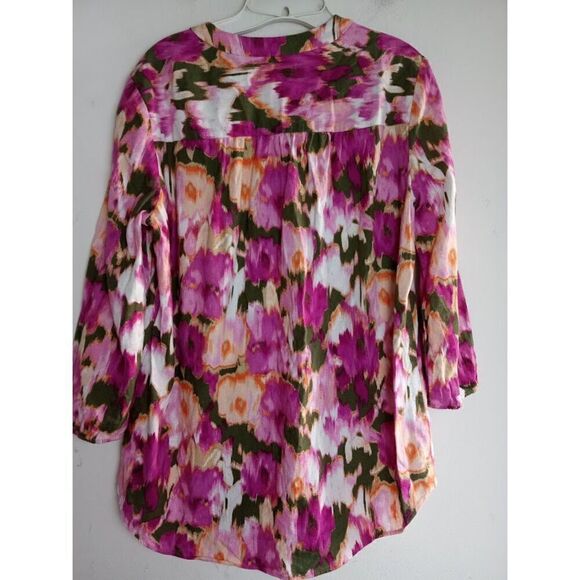 Jones New York Purple/Pink Tie Dye Pasley Linen V-Neck Blouse size Medium - Picture 2 of 7